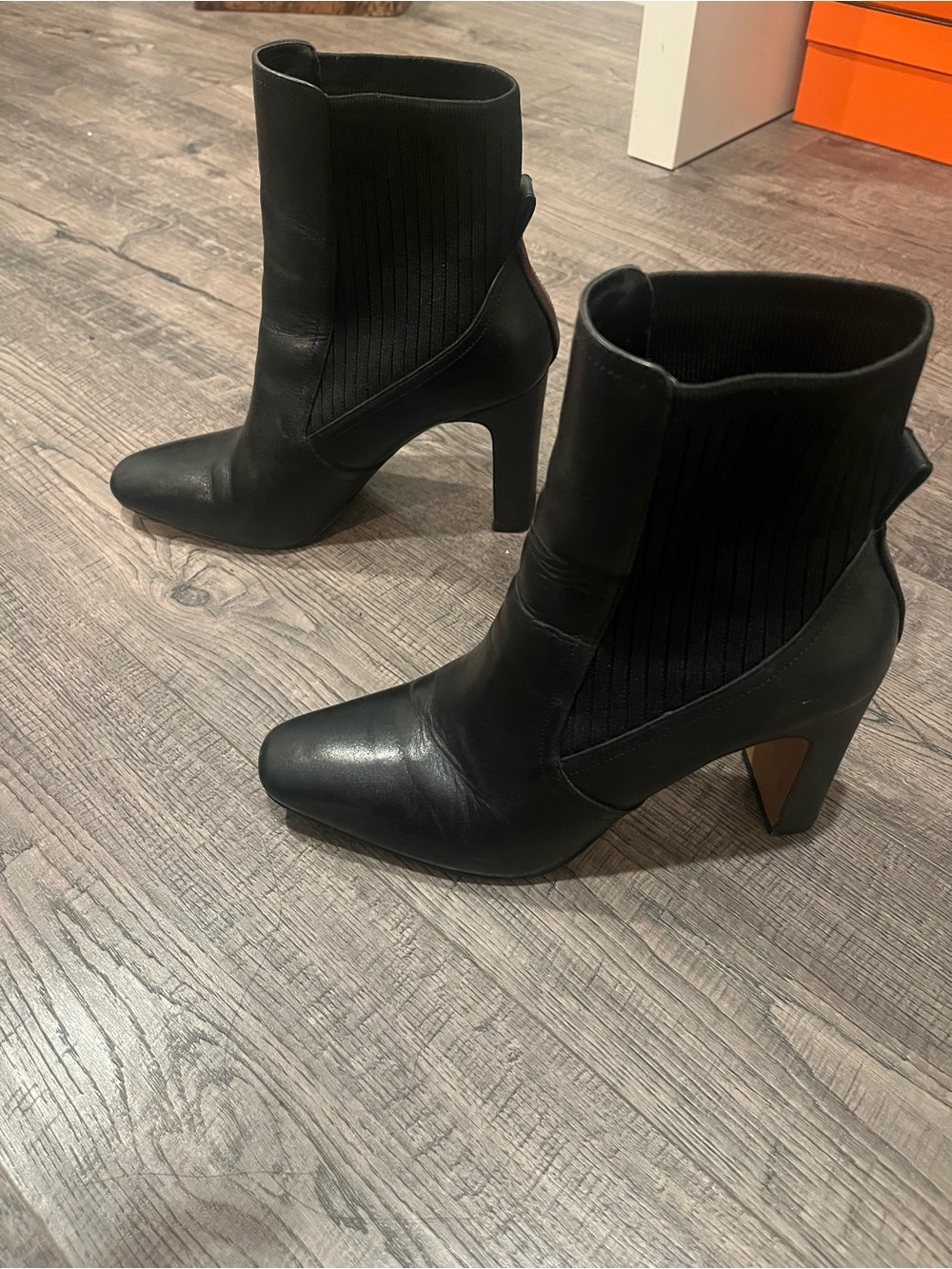 Vince Camuto Black Leather Pointed Toe Sock Ankle Boots